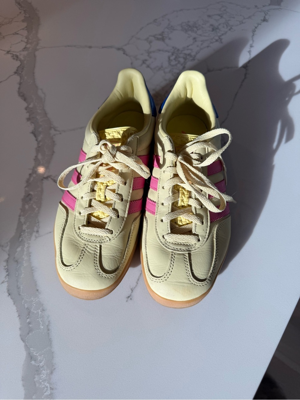 adidas Gazelle Women's Light Yellow Sneakers with Pink Stripes
